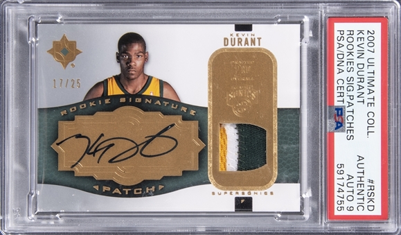 2007-08 Upper Deck Ultimate Collection Rookie Signature Patch #RSKD Kevin Durant Signed Rookie Card (#17/25) - PSA Authentic, PSA/DNA 9